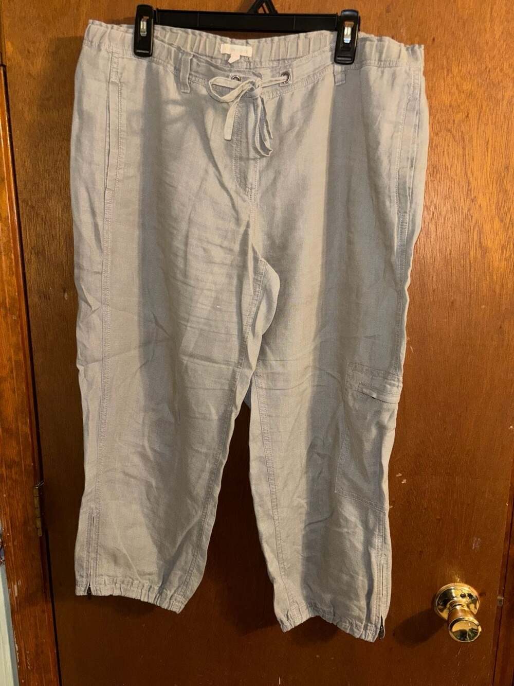 Eileen Fisher Linen Drawstring Capri Pants Gray